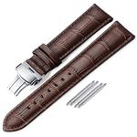 iStrap Leather Watch Band Alligator Grain Calfskin Replacement Strap Stainless Steel Deployment Buckle Bracelet for Men Women-18mm 19mm 20mm 21mm 22mm 24mm-Black Brown