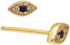 925 Sterling Silver Blue Evil Eye Cubic Zirconia Earrings Studs, Yellow Gold Plated