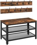 HOOBRO Coat Rack Shoe Bench Set, Industrial Entryway Shoe Rack Organizer with Coat Hooks, Stable Hall Tree, Hat and Coat Stand, Sturdy Steel Frame, Rustic Brown and Black BF17MT01