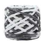 PRANSUNITA Super Thick Fluffy Jumbo Polyester Baby Blanket Chenille Yarn for Knitting, Crochet & Home Decor Projects, Afghans, throw pillows, cushions & blankets -100 GMS – 6mm thickness Colour - (Grey White)