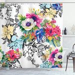 Ambesonne Flower House Decor Collection, Vivid Multi-Layered Pattern Print with Blossoming Wildflowers Birds Leaves and Branches, Polyester Fabric Bathroom Shower Curtain, 84 Inches Extra Long, Multi