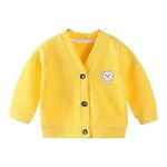 MOMISY Cotton Blend Baby Boy & Girls Sweater Jacket Front Open V Neck Cardigan- 3 To 4 Years, Yellow, Extra-Large