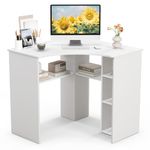 COSTWAY Corner Computer Desk, Triangle Study Desk Writing Workstation with Storage Shelves, Space-Saving Wooden Gaming PC Laptop Table for Home Office Bedroom