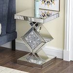 blingworld Mirrored End Table, 16“W x 24”H Side Table with Crushed Diamond for Living Room Small Spaces Modern Accent Table