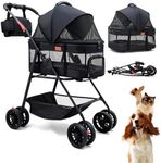 Bicystar Pet Stroller for Small Dogs Cats with Wheels, Detachable Carrier, Max Load 33 lbs, Easy Folding, Compact Portable, Dog Carriage Stroller Car Seat 3 in 1 Animal Stroller