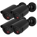 WALI Dummy Fake Simulated Surveillance Security CCTV Dome Camera Indoor Outdoor with One LED Light, Warning Security Alert Sticker Decal (TC-B4), 4 Packs, Black