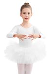 EASTBUDDY Ballet Dress for Girls,Toddler Dance Leotard with Tutu Skirt Long Sleeve Ballerina Outfit White 5-7 Years