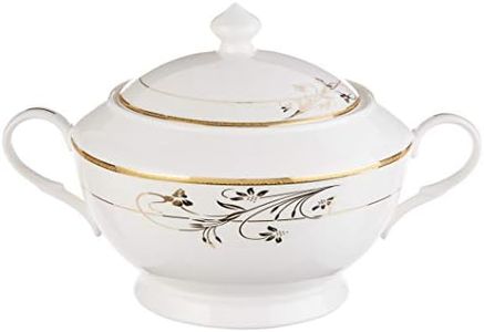 Lorenzo Import La Luna Collection Bone China Souptureen with Lid, Rosalia Pattern by Lorren Home Trends, Gold