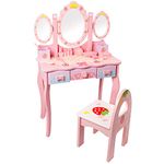 CCLIFE Dressing Table with Mirror and Stool Set Kids, Girls Vanity Desk Makeup, Wooden Drawer, 60 * 30 * 97cm, Colour:Pink