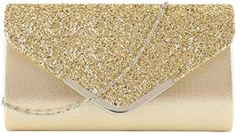 MEGAUK Women's Clutch Glitter Elegant Evening Bag Shiny Handbag Envelope Bag Rhinestone Clutch Bag with Chain for Wedding Prom Party, Fashion Gold, Einheitsgröße