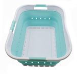 SAMMART 42L Collapsible Plastic Laundry Basket - Foldable Pop Up Storage Container/Organizer - Space Saving Hamper/Basket (1, White/Lake Green)