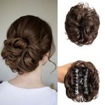 Claw Clip Messy Hair Bun Hair Scrunchies Extension Curly Wavy Messy Synthetic Clip in Claw Chignon for women Updo Hairpiece (Medium Brown)