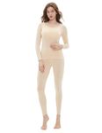 Vinconie Women Base Layer Thermal Shirt Long Underwear Set Thermo Sport, 1 Pack Beige, M