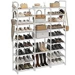 WOWLIVE 9 Tiers Large Shoe Rack White Shoe Rack Organizer for Closet 50-55 Pairs Stackable Heavy Duty Shoe Rack Shelf Shoe Storage Durable Metal Pipes with Plastic Connectors