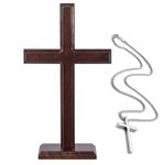 Liaya Handmade Wooden Wall Cross with Stand for Hanging or Standing, Catholic Wood Crafted Crucifix Wall Decoration, Christian Spiritual Religious Christmas Gift, Church Table Home Decor (15in)