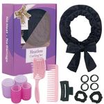 Heatless Curls Headband, Hair Rollers for Heatless Curls, 70" Velvet Heatless Curlers for Women Girls Overnight Curls, No Heat Hair Curlers to Sleep In - Black