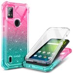 WDHD Designed for Cricket Icon 5 Case, AT&T Motivate 4 Phone Case with [Built-in Screen Protector], [5.5FT Mil-Grade Drop Tested] Full-Body Protective Shockproof Bumper Case (Glitter Pink/Aqua)