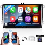 CAMECHO 2G+64G 9 inch Android Car Stereo for Volkswagen Tiguan Jetta Bettle Passat Golf MK5 MK6 Polo with Wireless CarPlay Android Auto Touch Screen Car Radio with GPS HiFi Bluetooth FM Backup Camera