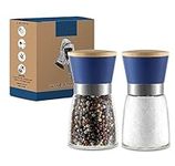 Salt and Pepper Mills Grinder Set of 2 Refillable Ceramic Grinder Adjustable Levels Kitchen Gifts (Blue)