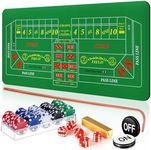 Leyndo Craps Tabletop Game Set, Includes 35" x 70" Rubber Craps Tabletop Layout Mat, 36" Craps Rattan Stick, Casino Grade AAA 19mm Dice, 3 Inch On/Off Buttons and 100 Pcs Poker Chips with Case