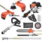 52cc 5 in 1 Petrol Multi Garden Tool 2 Stroke Long Reach Hedge Grass Trimmer with Strimmer, Pruner Chainsaw, Brush Cutter & Extension Pole