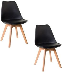 Set di Sedie da cucina o sala da pranzo nel colore nero in legno con cuscino design nordico con gambe in faggio e imbottitura (Nero, 2 pezzi)