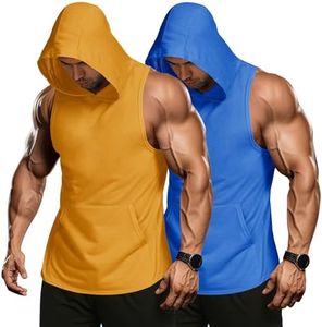 COOFANDY Men's Workout Hooded Tank Tops Bodybuilding Muscle Cut Off T Shirt Sleeveless Gym Lifting Hoodies 2 Pack