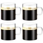 Glass Coffee Mugs Set of 4, 10 oz/300ml Large Coffee Mug, Wide Mouth Glass Mugs with Clear Handle, Mocha Hot Beverage Mugs, Glass Cup Set for Hot or Cold Latte, Cappuccino, Tea, Beer, Juice