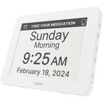 Robin Clock with Day and Date for Elderly, Clocks for Seniors, Dementia Clock, Digital Calendar Clock Elderly, Bedside Clocks Seniors, Alzheimers Products, Dementia Clocks Seniors Extra Large, White