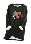 YMING Ladies Heart Print Top Imitation Lamb Hair Sweater Winter Warm Sweater Long Sleeve Sweater Black L