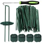 Bakulyor 100pcs Green Artificial Turf Stakes Staples + 100pcs Buffer Washer, 6 Inch 11 Gauge Landscape Staples, Galvanized Lawn Spikes, Heavy Duty Yard Ground Pin for Grass Weed Barrier Sod Fabric