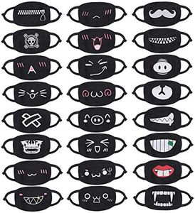 24pcs (Style) Mouth Mask Black Cartoon Mouth Mask Kawaii Cotton Mask, Unisex