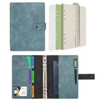 Wonderpool Leather Journal Refillable Notebook Spiral Diary Binder Portfolio - A5 Dotted Paper & Inner Pockets for Travel Work and Personal Organizer (Lake Blue, A5)