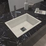 Hardstone Quartz Sink For Kitchen 24x18x8.5 IN – Mars Ivory Granite Kitchen Sink With Waste coupling & PVC Pipe | Smooth Finish, UV Protected, Top & Under Mount Sink | Sink With 10 Year Warranty