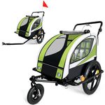 SAMAX Children Bike Trailer 2in1 Kids Jogger Stroller with Suspension 360° rotatable Childs Bicycle Trailer Transport Buggy Carrier for 2 Kids in Green - Black Frame