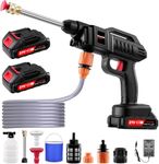 Cordless Pressure Washer, 21V 60 Bar and Charger 1500W Battery Pressure Washer with 6-in-1 Nozzle and 5m/16.8ft tube for Car/Floor/Garden Cleaning & Watering