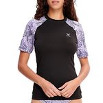 HUGE SPORTS Women's UPF50+ Sun Protection Rash Guard Short Sleeve Swim Shirt Black L