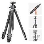 NEEWER LITETRIP LT38 61" Travel Tripod Carbon Fiber for Camera, 360° Pan Tilt Low Profile Ball Head, Flexible Center Axis, Arca QR Plate Compatible with Peak Design Tripod Clip V3, Max Load 22lb