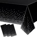 3Pack Black and Sliver Dot Table Cloth Party Disposable Halloween Tablecloths,137x274cm Confetti Table Covers Rectangle Plastic Tablecloth Party for Picnic,Wedding,Birthday,Christmas Table Decorations