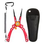 spasaling 7.8'' Fish Pliers,Split Ring Pliers for Fishing Aluminum Saltwater Fishing Pliers with Cutters and Lanyard(Red)