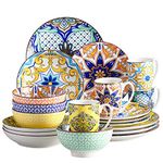 vancasso Jasmin Patterned Dinner Set - 20 Pcs Porcelain Dinnerware Set Moroccan Crockery with 10.5 inch Dinner Plate, 8 inch Dessert Plate, 23oz Bowl, 31oz Pasta Bowl and 12oz Mug.Service for 4