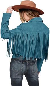 PRETTYGARDEN Fall Jackets For Women 2025 Trendy Open Front Faux Suede Fringe Short Coats Outerwear (Lake Blue,Small)