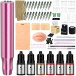 YBEAUTY Microblading Tattoo Gun Kit, 1400mAh Cordless Tattoo Pen & Eyebrow Pencil Set for Makeup Supplies, Semi-Permanent Eyebrow Tattoo Machine with 50Pcs Needles for Beginners Artists (Pink)