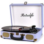 Record Player 3-Speed Bluetooth Suitcase Portable Belt-Driven Vinyl Record Player with Built-in Speakers RCA Line Out AUX in Headphone Jack Vintage Turntable Purple