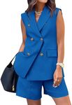 BTFBM Women's Casual Sleeveless Blazer Vest Shorts Sets Lapel V Neck Button Down Office 2 Piece Lounge Matching Sets(Solid Royal Blue, XX-Large)