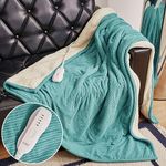 ALLYOULAND Heated Blanket Throw 50"x60",ETL Certified Electric Throw Blanket with 5 Heat Settings 3 Hours Auto-Off Timer,Machine Washable Overheat Protection Heating Blanket Throw - Lake Green