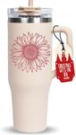 KLUBI Sunflower Gifts for Women – Large 40oz Tumbler with Handle and Straw Pink Tumbler Cups Sunflower Cup, Gifts for Sunflower Lovers, Sunflower Water Bottle, Mothers Day Gifts for Mom From Daughter