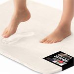 GORILLA GRIP® Memory Foam Bath Mat, Soft Absorbent Velvet Bathroom Mats, Durable Dots on Underside, Machine Washable Bathmat, Carpet Rug Room Decor for Shower Tub Floor RV, 42x24 Rugs, Cream