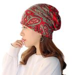 Alexvyan Red Jaipuri Ponytail Beanie Winter And Autumn Skull Cap Bandana Head Wear For Women Crochet Knit Cap Beanies Warm Caps Female Knitted Stylish Hat For Women's Girls & Ladies Fashion, Medium