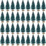 Mini Christmas Trees Bottle Brush Trees Plastic Sisal Mini Pine with Wood Base Snow Frost Tree Ornaments Tabletop Trees for Christmas Decoration and Display (144 Pieces)